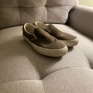 Green corduroy slip on vans